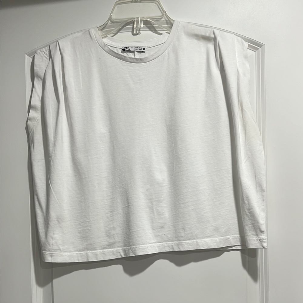 Zara Classic White Top Pleated Shoulders